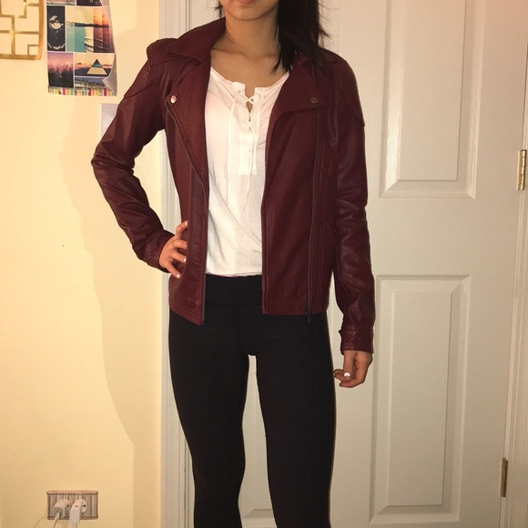Red/ burgundy faux leather jacket - Picture 1 of 4